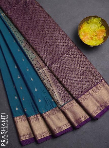 Semi soft silk saree blue and purple with allover zari woven buttas and zari woven border