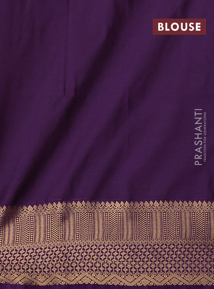 Semi soft silk saree dark mustard and purple witrh zari woven buttas and zari woven border