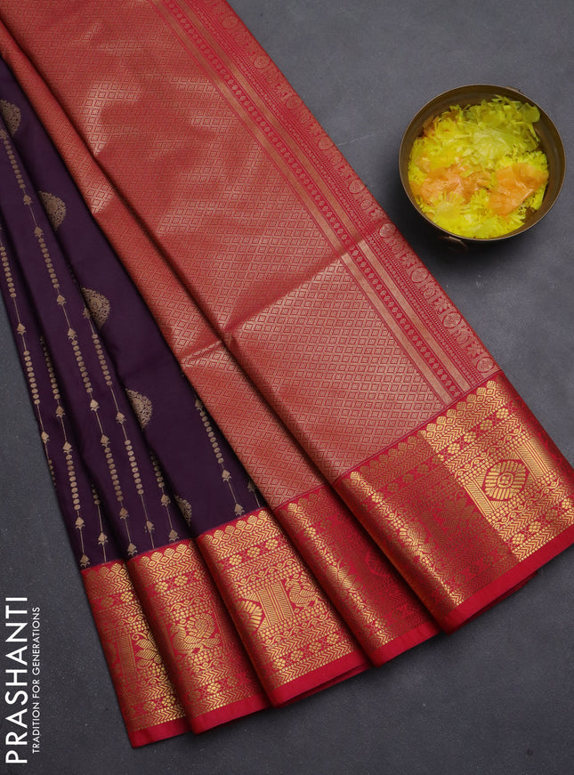 Semi soft silk saree deep purple and pink with allover zari weaves & buttas and zari woven border