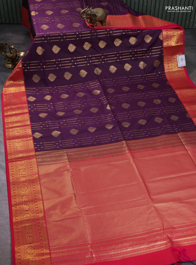 Semi soft silk saree deep purple and pink with allover zari weaves & buttas and zari woven border