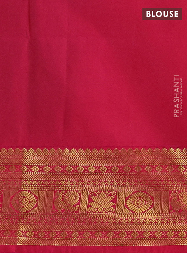 Semi soft silk saree green and pink with allover zari weaves & buttas and zari woven border