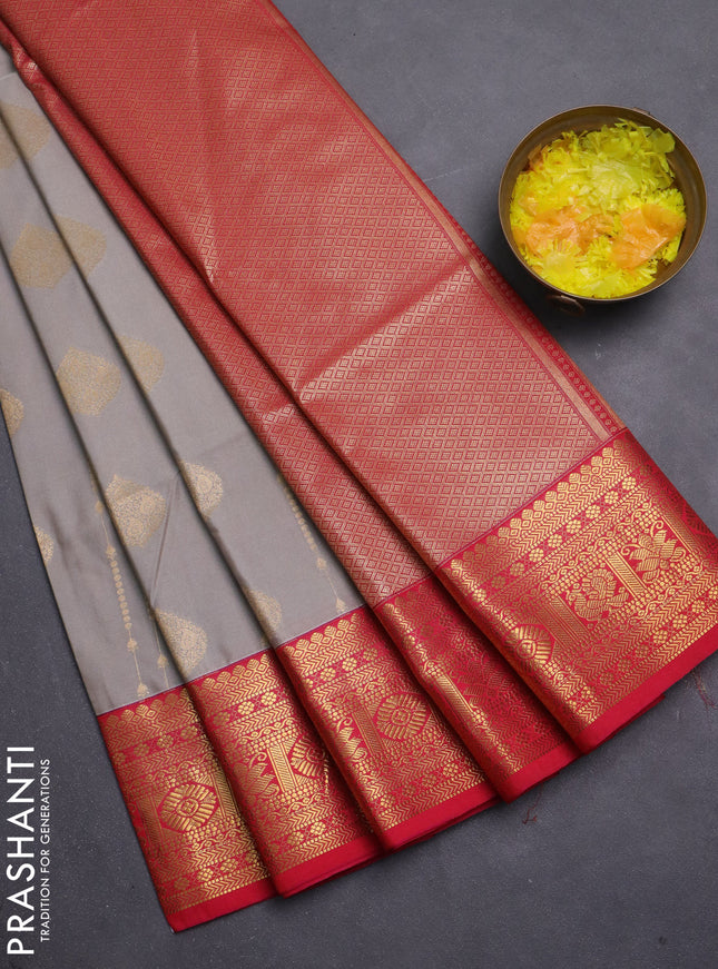 Semi soft silk saree beige and pink with allover zari weaves & buttas and zari woven border