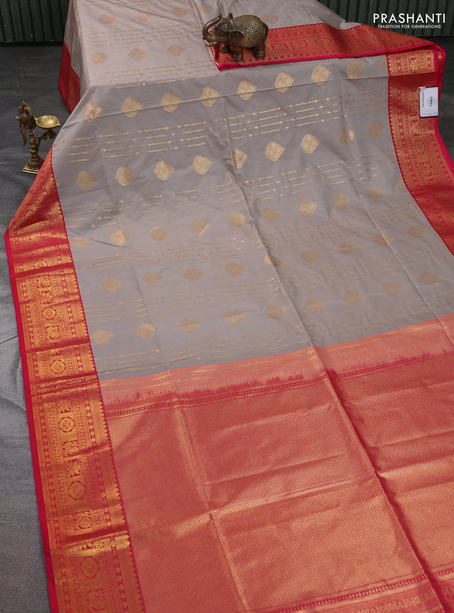 Semi soft silk saree beige and pink with allover zari weaves & buttas and zari woven border