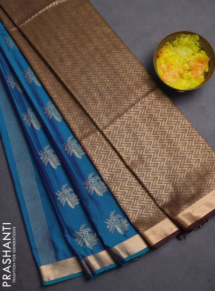 Semi soft silk saree blue and maroon with allover zari weaves & buttas and small zari woven border