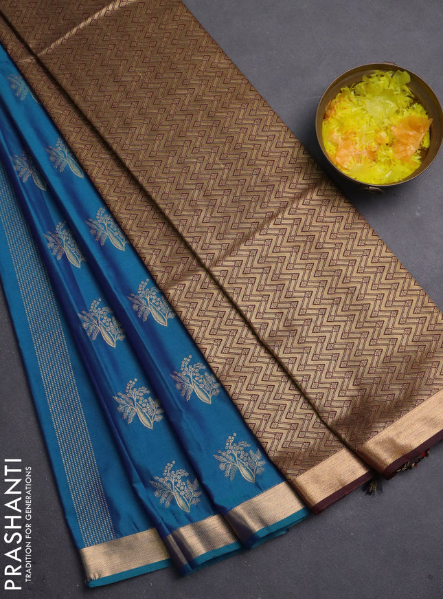 Semi soft silk saree blue and maroon with allover zari weaves & buttas and small zari woven border
