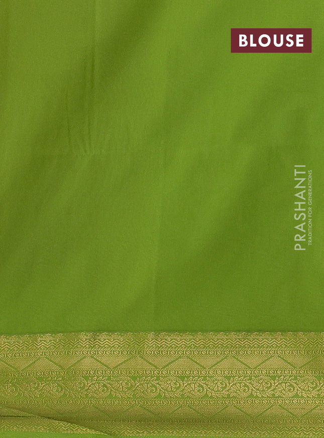 Semi soft silk saree pink and light green with allover rudraksha zari woven buttas and zari woven korvai border