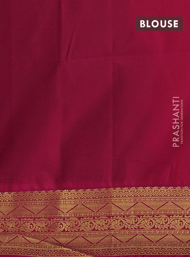 Semi soft silk saree teal green and pink with allover rudraksha zari woven buttas and zari woven korvai border