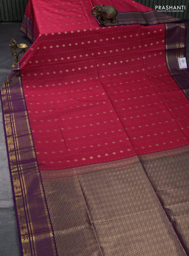 Semi soft silk saree pink and purple with allover zari woven buttas and zari woven border