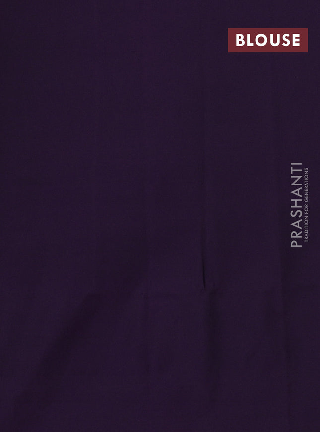 Semi soft silk saree bottle green and purple with allover small checks & buttas and temple long zari woven border
