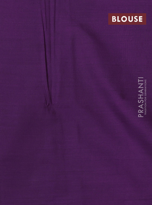 Semi soft silk saree green and purple with allover zari weaves & buttas and long zari woven butta border