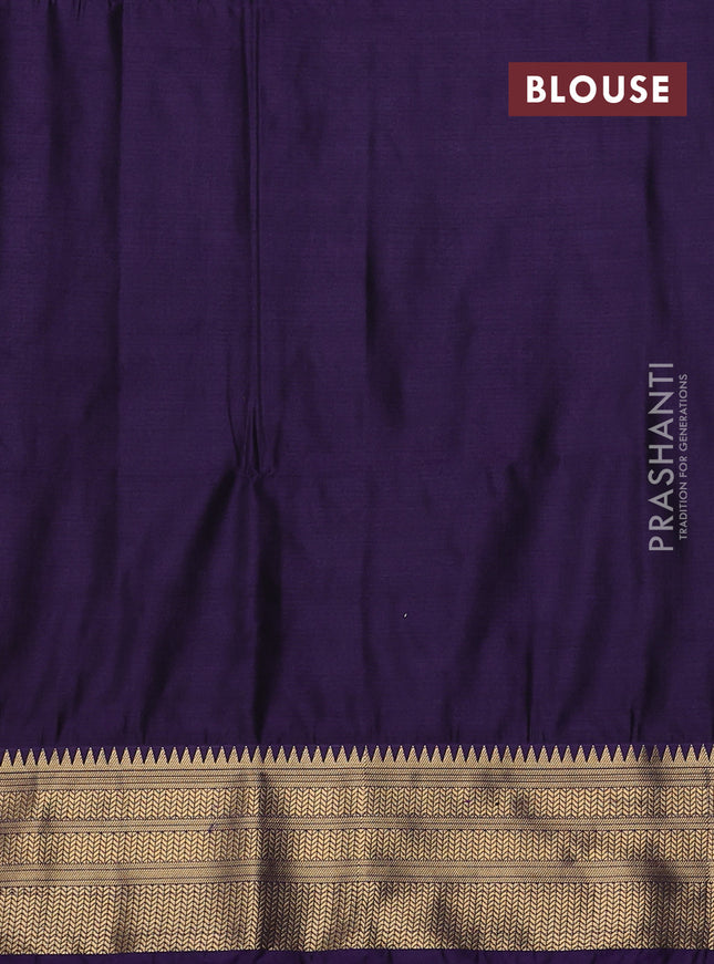 Semi soft silk saree tomato pink and purple with allover zari weaves & buttas and zari woven korvai border
