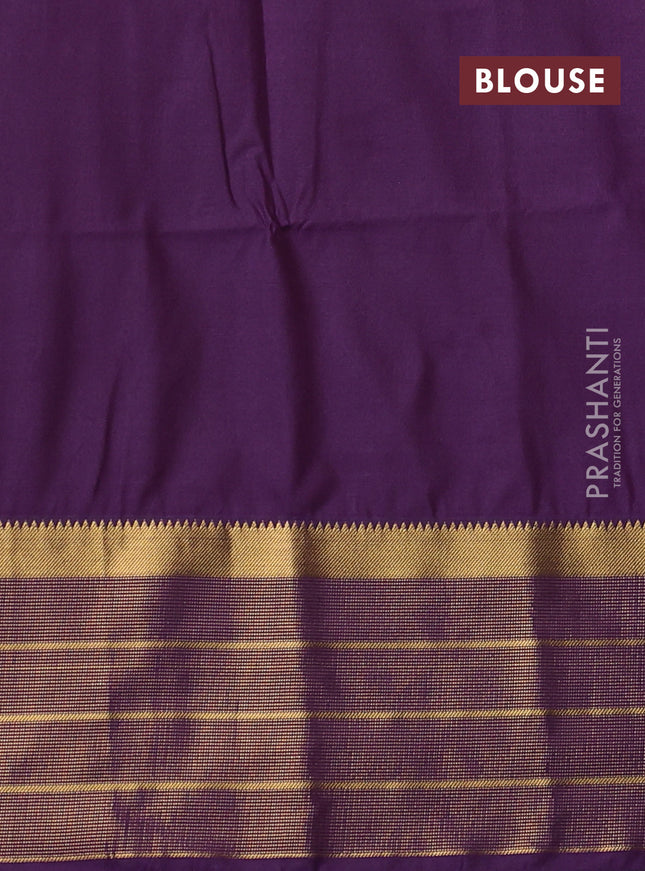 Semi soft silk saree sap green and violet with allover paisley zari woven buttas and zari woven border