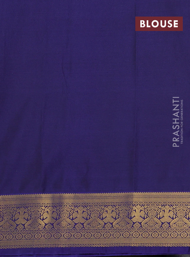 Semi soft silk saree mehendi green and navy blue with allover zari woven buttas and zari woven korvai border