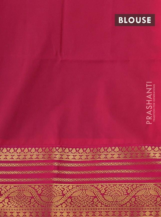 Semi soft silk saree peacock blue and pink with allover zari woven buttas and zari woven border
