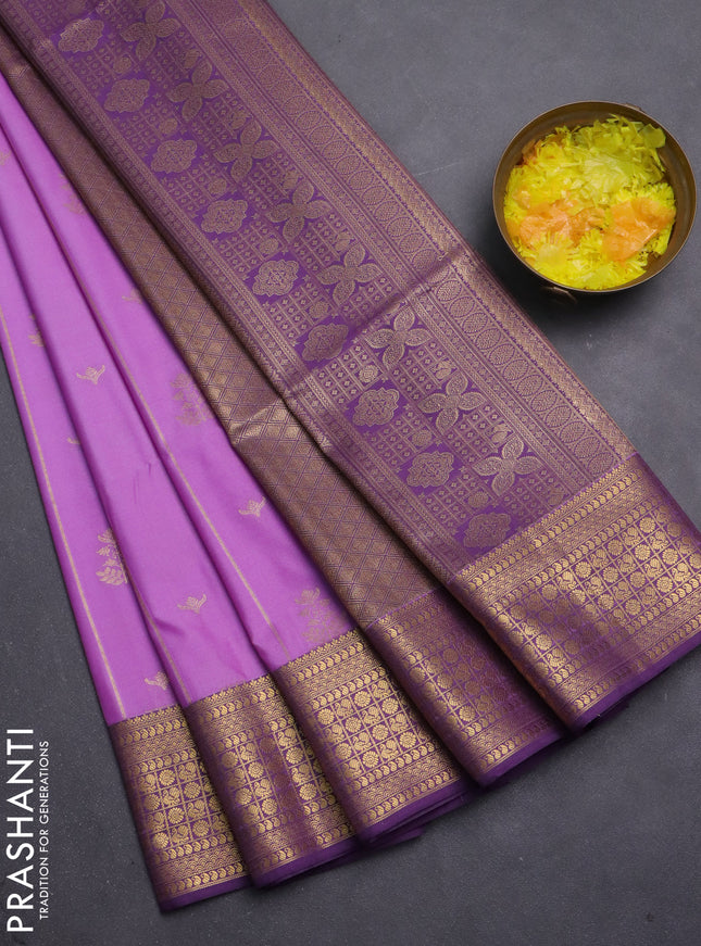 Semi soft silk saree lavender and purple with allover zari weaves & buttas and zari woven border