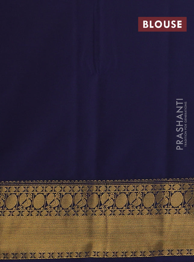 Semi soft silk saree peach pink and navy blue with allover zari woven buttas and zari woven border