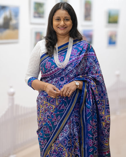 Rajkot patola silk saree blue with allover ikat weaves