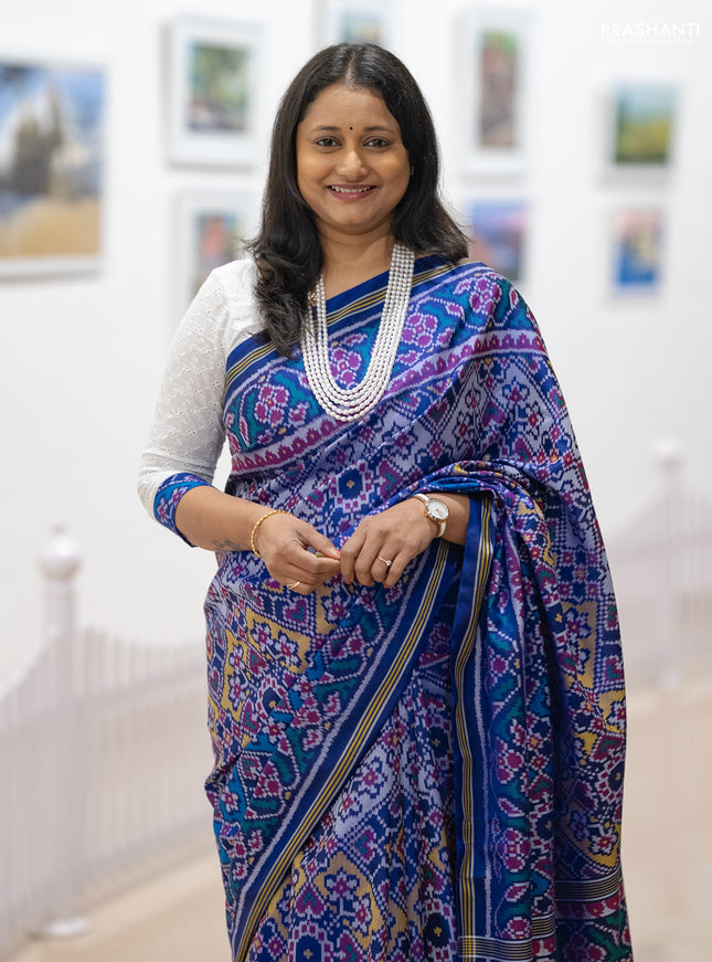 Rajkot patola silk saree blue with allover ikat weaves