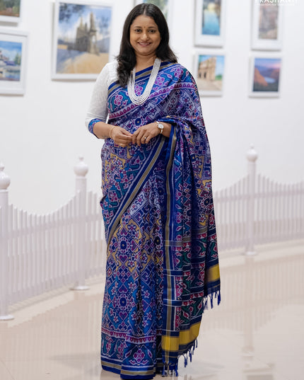 Rajkot patola silk saree blue with allover ikat weaves