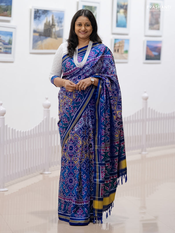 Rajkot patola silk saree blue with allover ikat weaves
