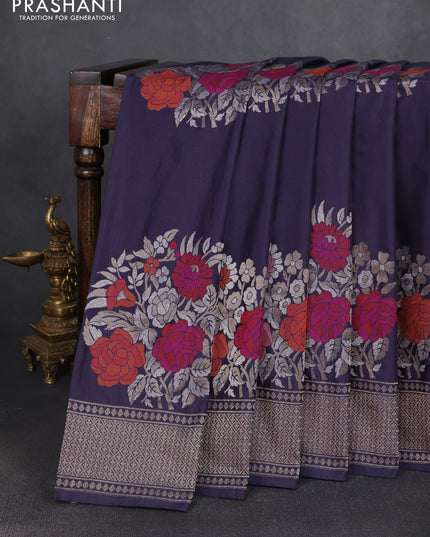 Pure banarasi silk saree blue with thread & zari woven floral buttas and zari woven border
