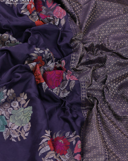 Pure banarasi silk saree blue with thread & zari woven floral buttas and zari woven border