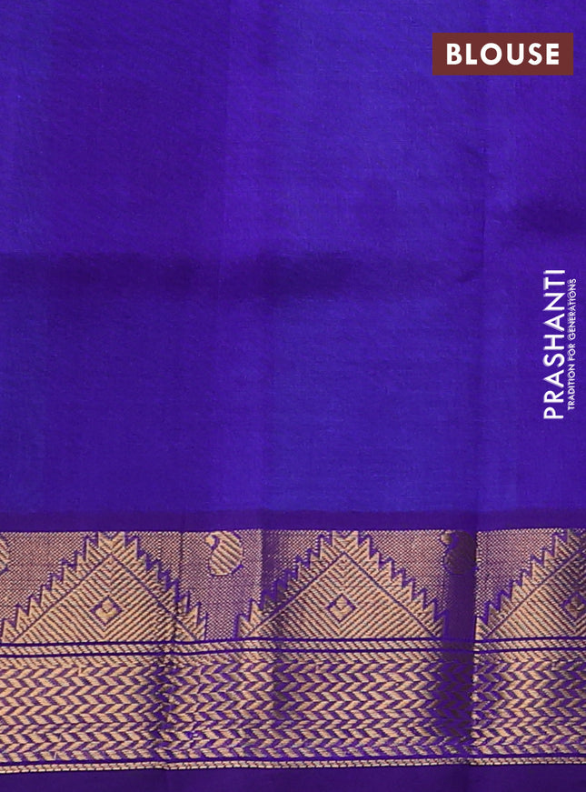 Silk cotton saree cs blue and violet with allover paalum pazhamum checks & buttas and zari woven border