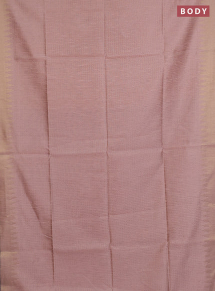 Semi dupion saree pastel peach and purple with allover zari weaves and temple zari woven border