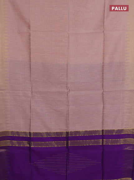 Semi dupion saree pastel peach and purple with allover zari weaves and temple zari woven border