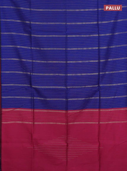 Semi dupion saree blue and pink with allover zari stripes pattern and zari woven border