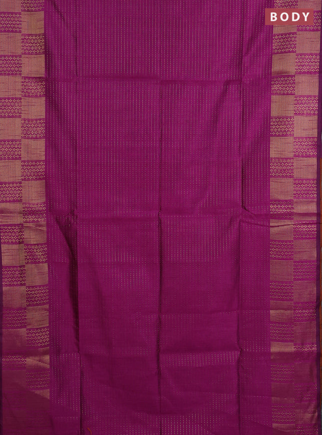 Semi dupion saree purple and orange with allover zari stripes pattern and zari woven border