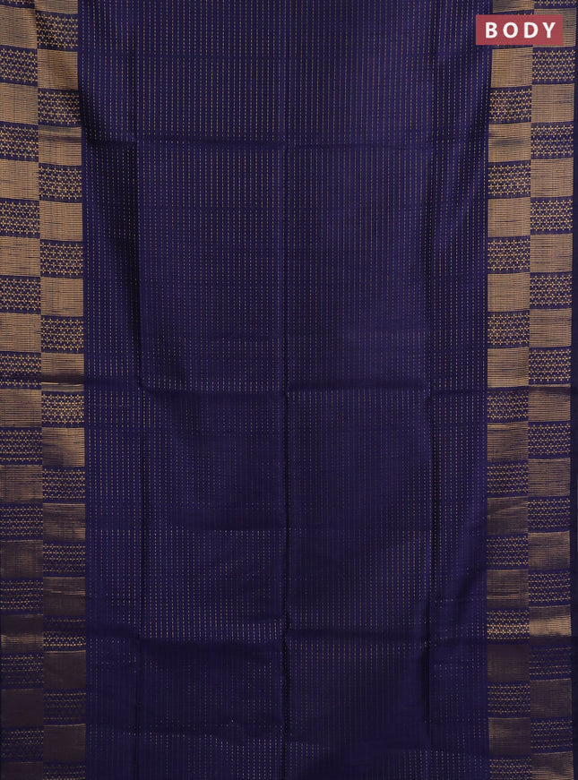 Semi dupion saree navy blue and teal green with allover zari stripes pattern and zari woven border