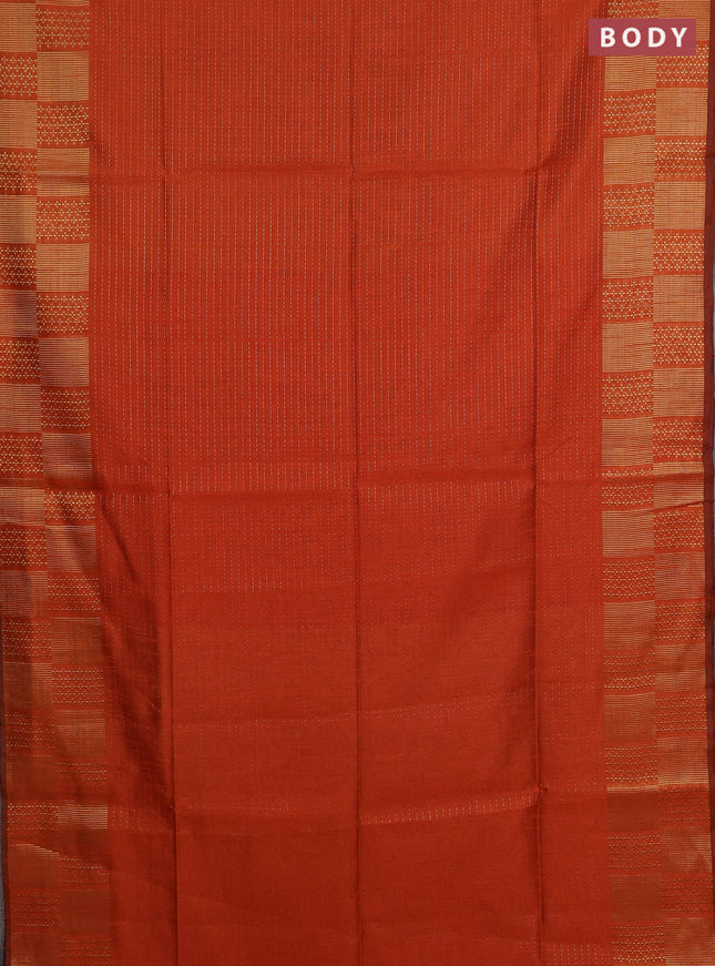 Semi dupion saree orange and purple with allover zari stripes pattern and zari woven border
