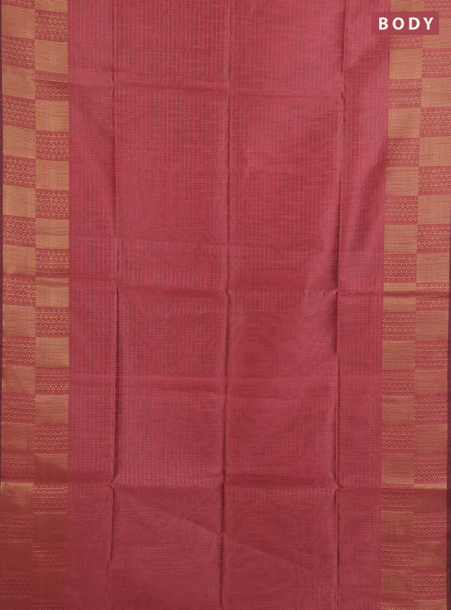 Semi dupion saree peach shade with allover zari stripes pattern and zari woven border