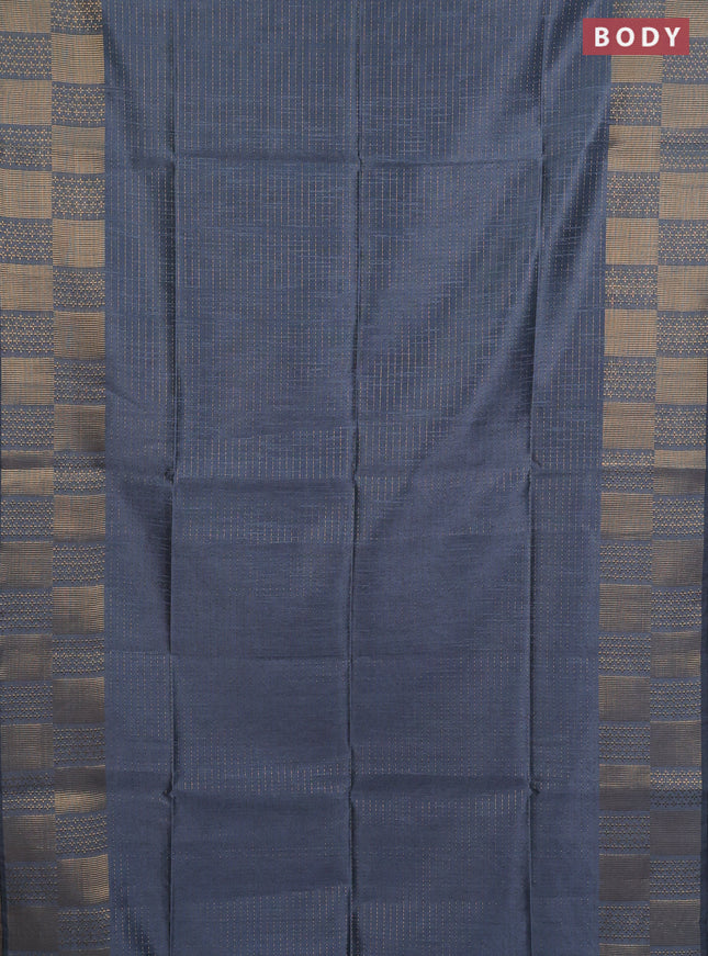 Semi dupion saree grey and pink with allover zari stripes pattern and zari woven border