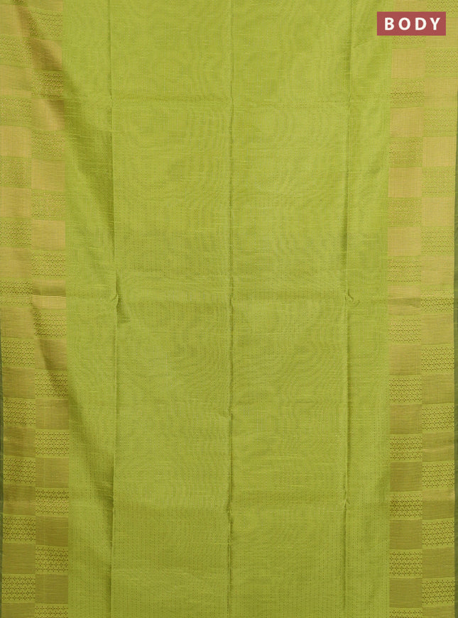 Semi dupion saree fluorescent green and black with allover zari stripes pattern and zari woven border