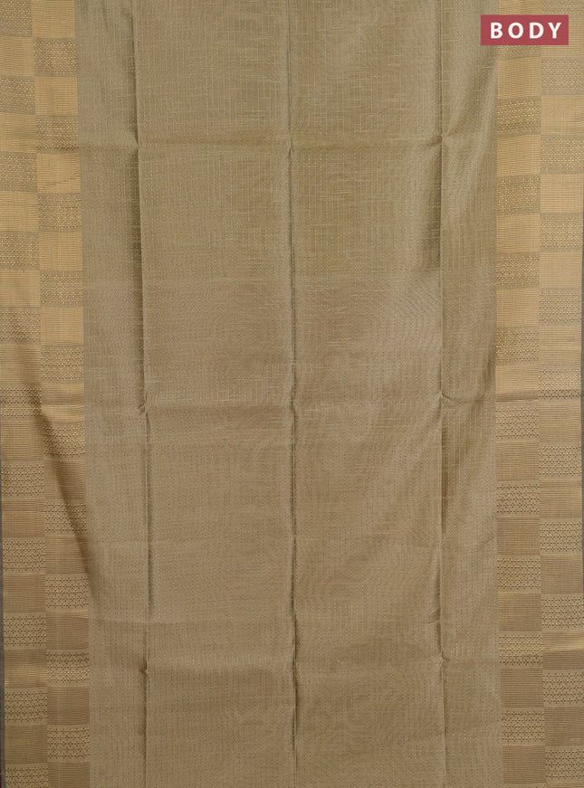 Semi dupion saree beige and pink with allover zari stripes pattern and zari woven border