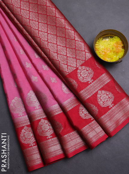 Banarasi warm silk saree light pink and red with allover thread & zari woen buttas and zari woven border