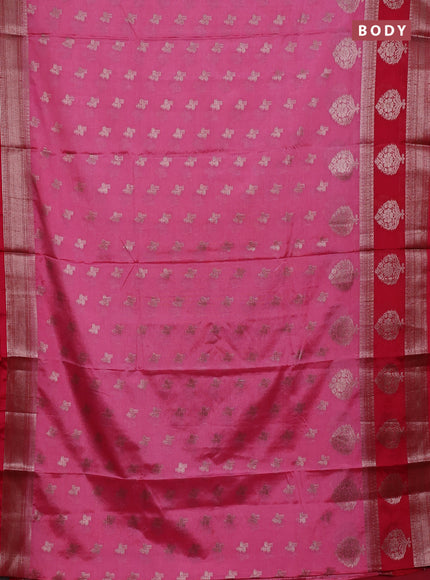 Banarasi warm silk saree light pink and red with allover thread & zari woen buttas and zari woven border