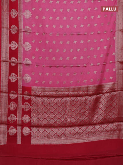 Banarasi warm silk saree light pink and red with allover thread & zari woen buttas and zari woven border
