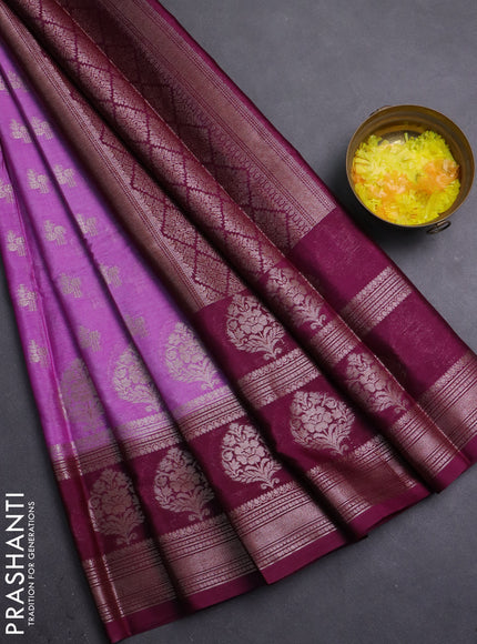 Banarasi warm silk saree lavender and wine shade with allover thread & zari woen buttas and zari woven border