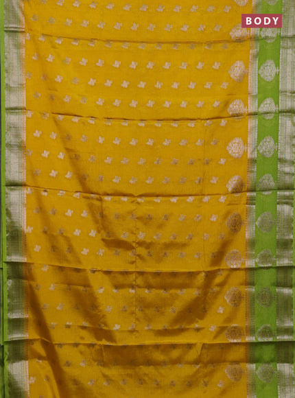 Banarasi warm silk saree yellow and lime green with allover thread & zari woen buttas and zari woven border