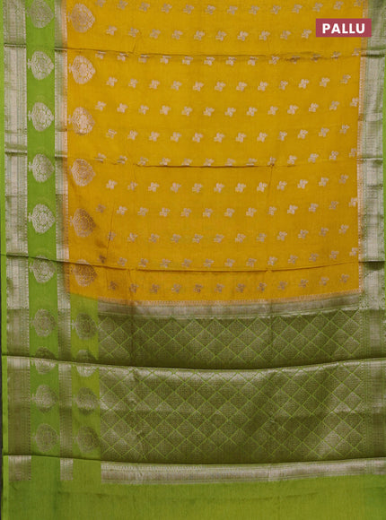 Banarasi warm silk saree yellow and lime green with allover thread & zari woen buttas and zari woven border