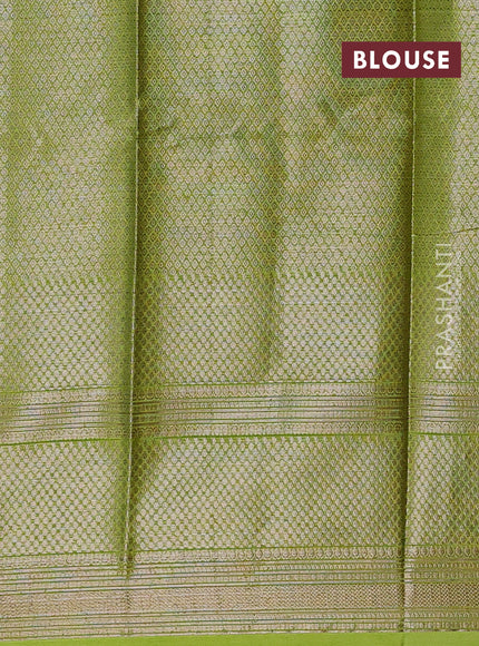 Banarasi warm silk saree yellow and lime green with allover thread & zari woen buttas and zari woven border