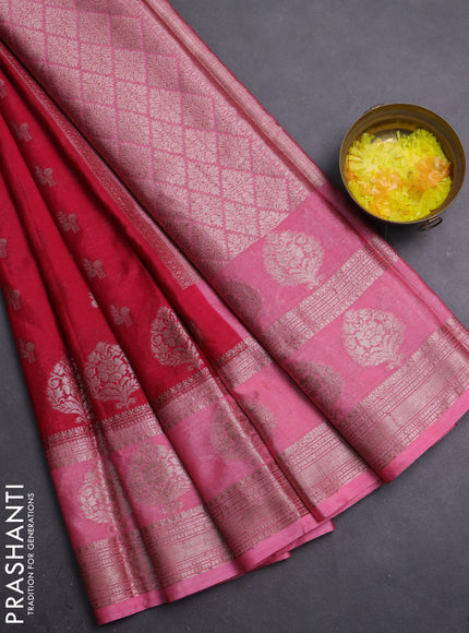 Banarasi warm silk saree pink and peach pink with allover thread & zari woen buttas and zari woven border