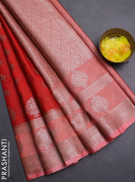 Banarasi warm silk saree orange and peach orange with allover thread & zari woen buttas and zari woven border