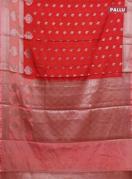 Banarasi warm silk saree orange and peach orange with allover thread & zari woen buttas and zari woven border