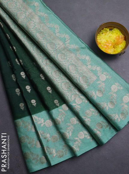 Banarasi warm silk saree bottle green and pastel green with allover thread & zari woven buttas and zari woven border
