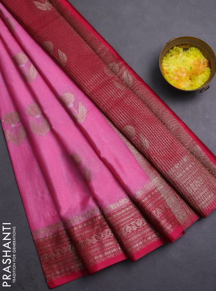 Banarasi warm silk saree light pink and pink with thread & zari woven buttas and zari woven border