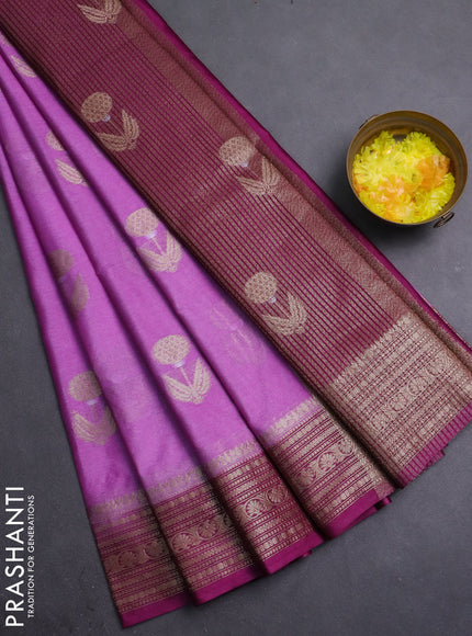 Banarasi warm silk saree lavender and wine shade with thread & zari woven buttas and zari woven border